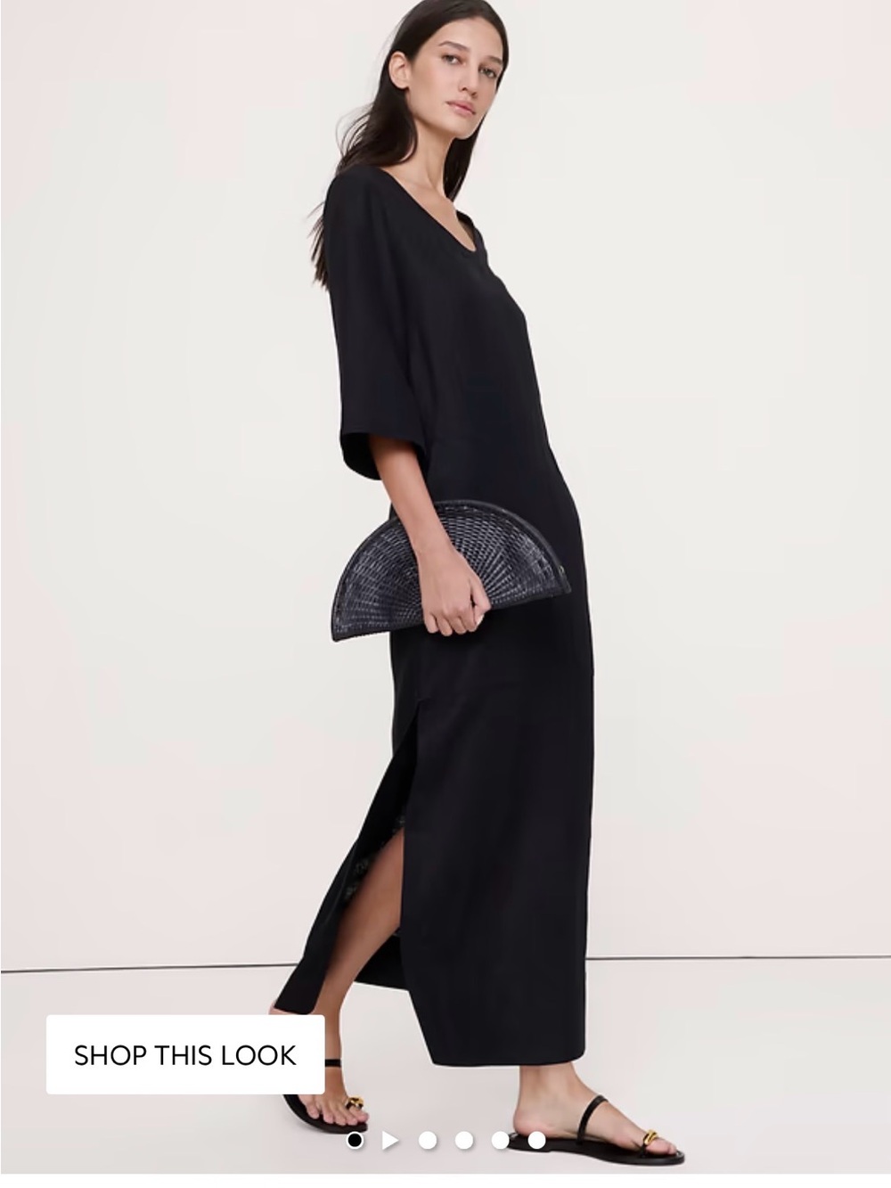 Banana Republic navy flax linen scoop neck relaxed fit maxi dress